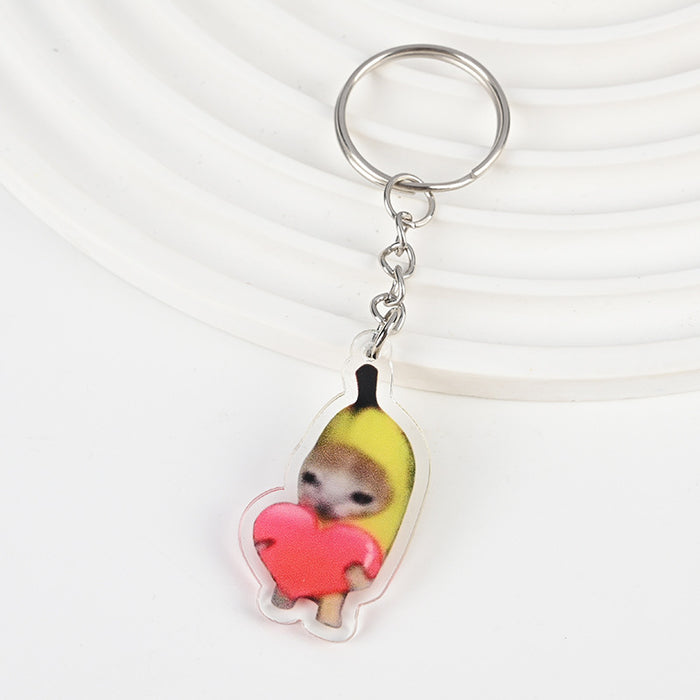 Wholesale Acrylic Cat Banana Cat Keychain JDC-KC-XBK001