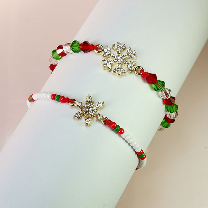 Wholesale Christmas Ornaments Crystal Beaded Diamond Braided Adjustable Christmas Bracelet