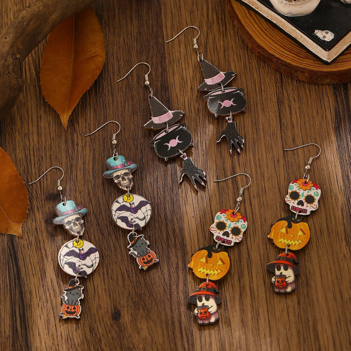 Wholesale Wooden Printed Color Pumpkin Skull Ghost  Gift Creative ing Women' s Earrings