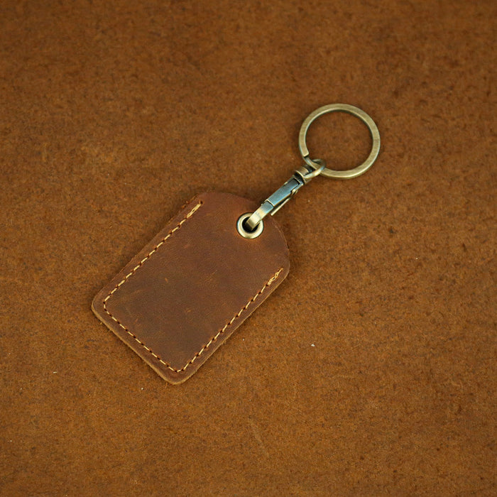 Wholesale Cowhide Access Card Holder Creative Keychain Induction Crazy Horse Leather Card Holder Small Square Access Card Protective Cover