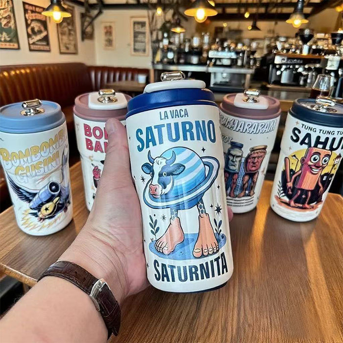 Wholesale Stainless steel thermos cup cartoon high-value straw cup portable large-capacity iced coffee cup