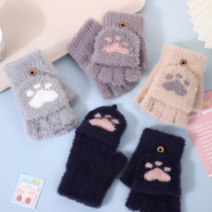 Wholesale Cat paw half-finger flip gloves