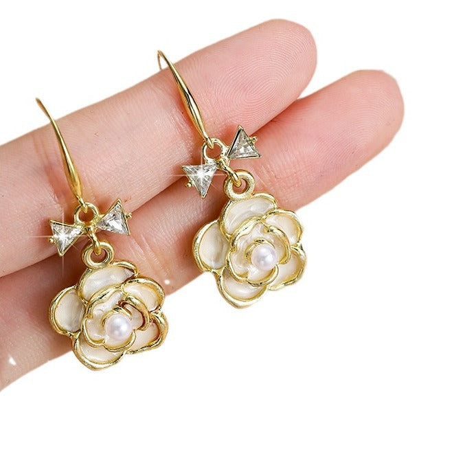 Wholesale Camellia bow earrings with niche design earrings