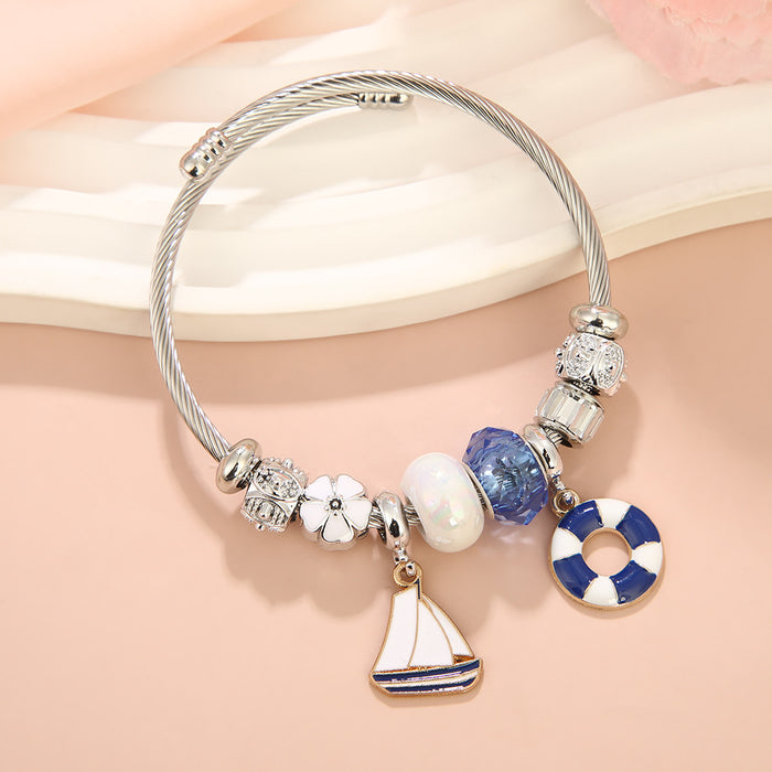 Wholesale Sailboat,  Lifebuoy,  and Lighthouse Alloy Pendant Stainless Steel Bracelet