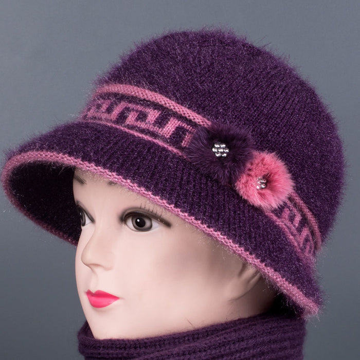 Wholesale Old lady hat autumn and winter fleece-lined basin hat middle-aged and elderly women warm knitted hat