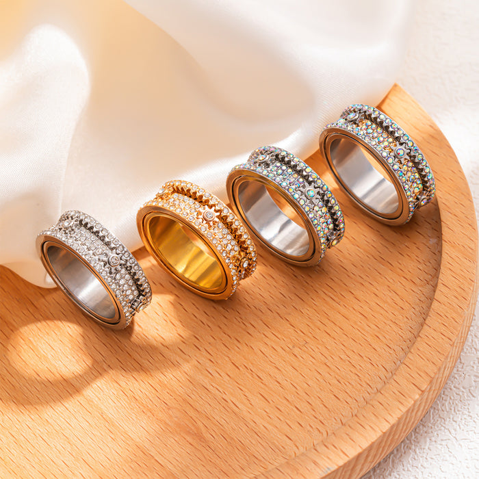 Wholesale gear rotating diamond ring fashion  rotating color diamond ring