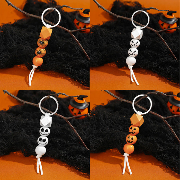 Wholesale Halloween Pumpkin Wooden Beaded Keychain JDC-KC-RongRui029