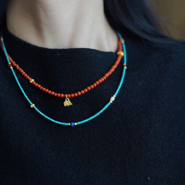 Wholesale Red Agate Necklace Full Color Flesh Small Rice Beads Clavicle Chain Necklaces