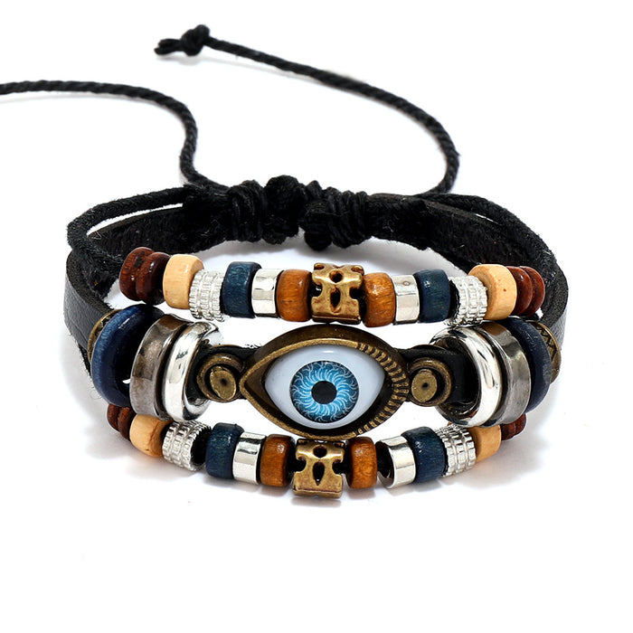 Wholesale Leather Beaded Bracelet Diy Evil Eye Element JDC-BT-XH019