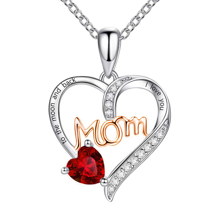 Wholesale Heart-shaped " MOM"  letter pendant necklace with rhinestones