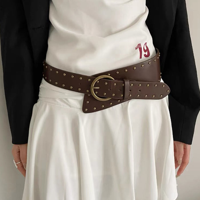 Wholesale Trendy PU Women S Wide Western Belt With Alloy Buckle Bohemian Beaded Camellia Design Vintage Fashion Accessory