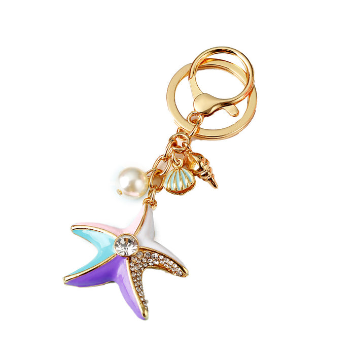 Wholesale Pearl Shell Sea Star Car Keychain Pendant Metal Keychain Gift