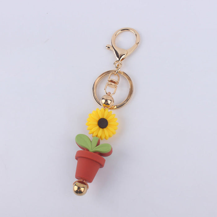 Wholesale Cartoon Daisy Flower Silicone Beaded Keychain JDC-KC-GuangTian010