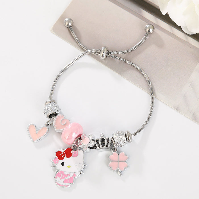 Wholesale Cartoon beaded heart and lucky four-leaf clover adjustable bracelet