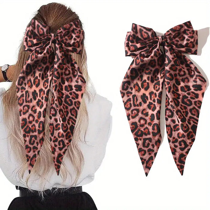 Wholesale Vintage Leopard Bow Print Ribbon Spring Clip Hair Clips JDC-HC-Zhenr001