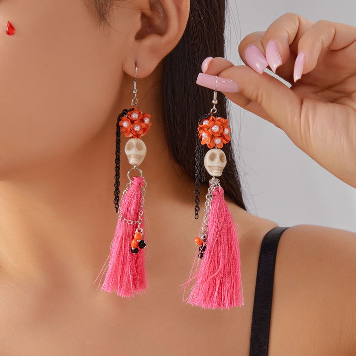 Wholesale  earring funny fun skull tassel rice beads earrings