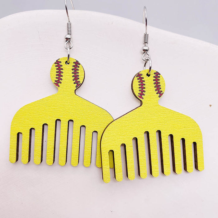 Wholesale Retro Wooden Earrings Personalized Design Baseball Comb Pendant Earrings