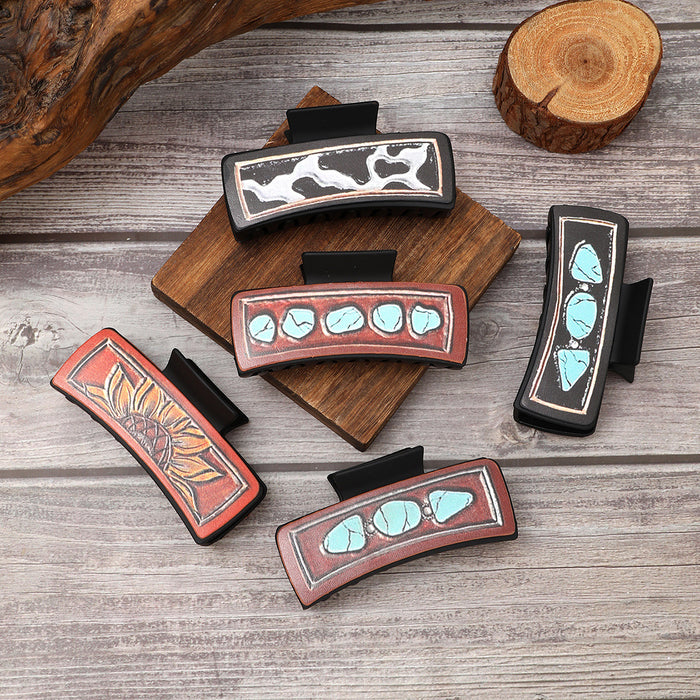 Wholesale Western Style Leather Hairpin Sunflower Shark Clip Women' s Grab Clip