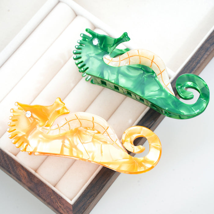 Wholesale Ocean Series Seahorse Gold Acetate Hair Claw Clip,  Trendy Hair Accessory
