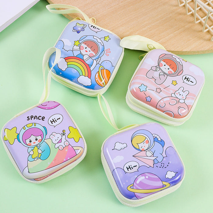 Wholesale Cartoon camera game machine tinplate square coin purse zipper headset storage bag exquisite coin storage box