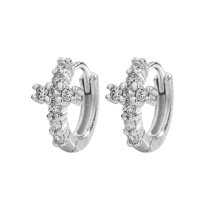 Wholesale Sparkling Diamond Cross Ear Buckle Earring Cross shaped Design Geometric Zircon Earrings