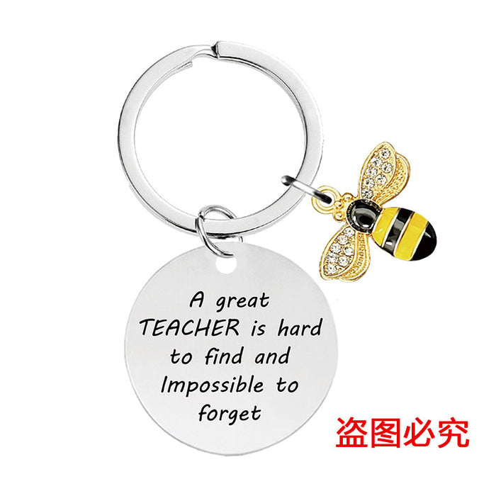 Wholesale Little Bee Thanksgiving Teacher's Day Alloy Keychain JDC-KC-GangGu048