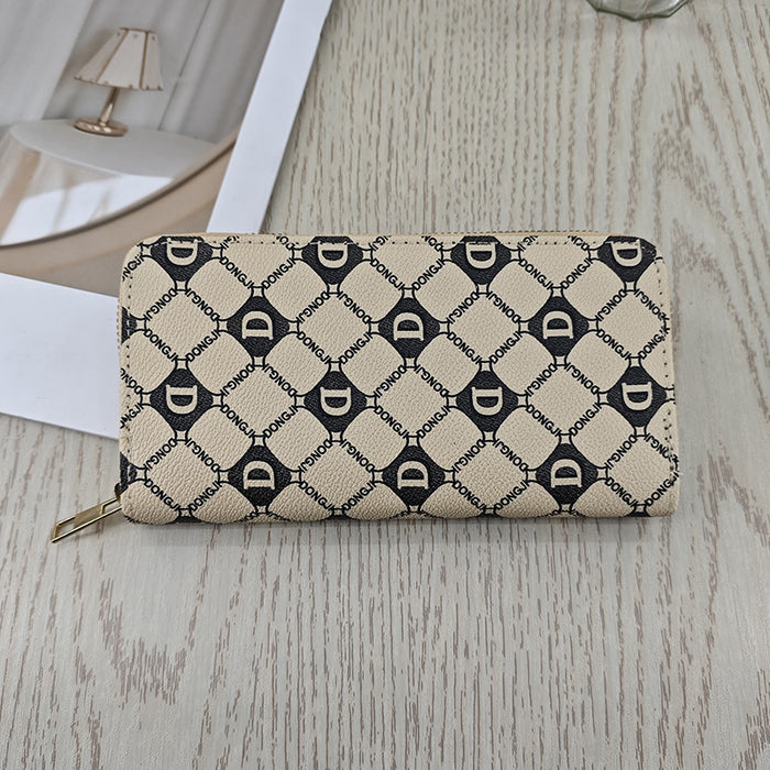 Wholesale Faux Leather Women S Long Wallet Pink Letter Print Zip Around Retro Style Casual Fashion Accessory
