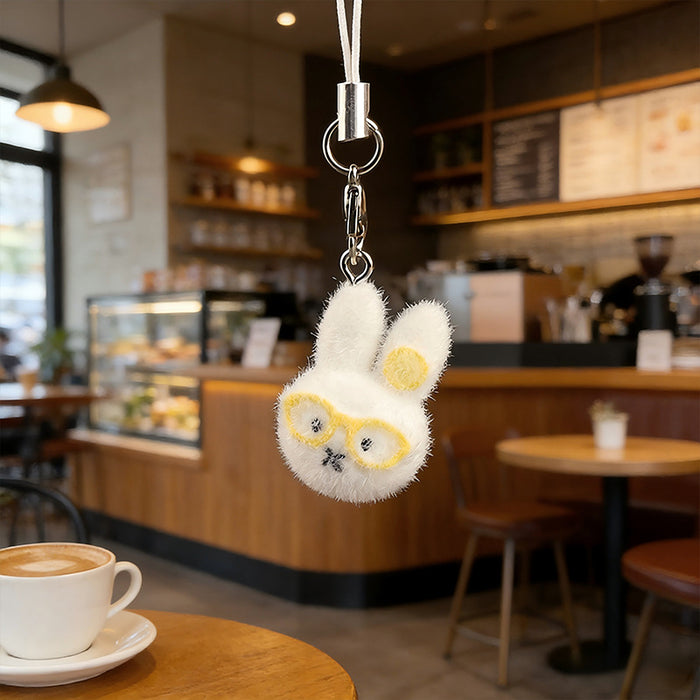Wholesale DIY Cute Flocked Glasses Bunny Keychain