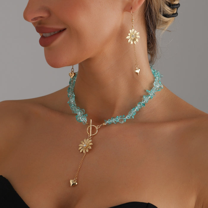 Wholesale Jewelry Forest Style Daisy Heart Tassel Necklace Niche Versatile Buckle Necklace