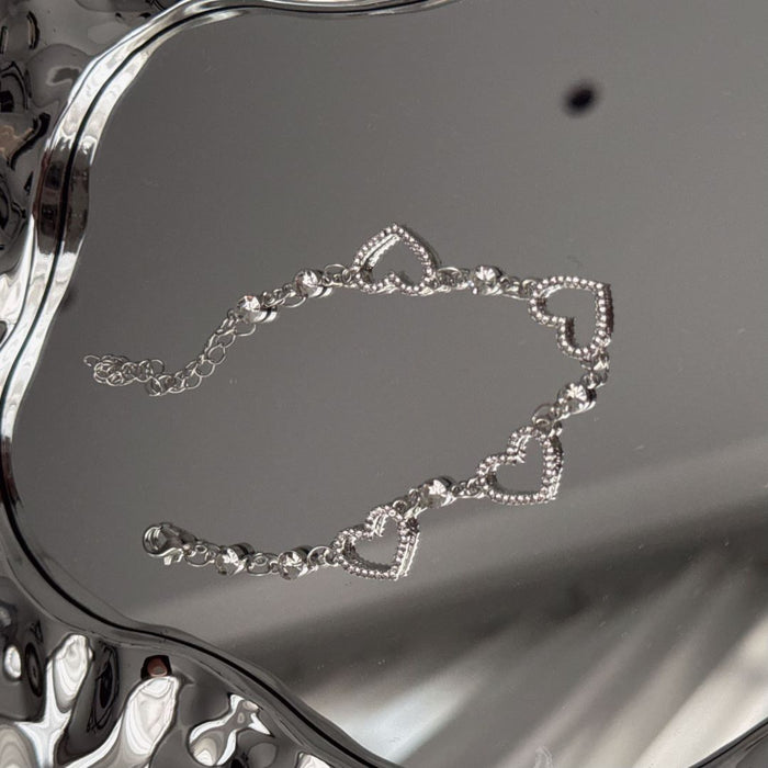 Wholesale 3 pcs/set Flash diamond hollow love necklace clavicle chain bracelet earrings