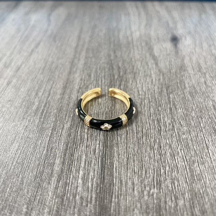 Wholesale Black Drip Glaze Black Flower Ring Women's Opening Adjustable