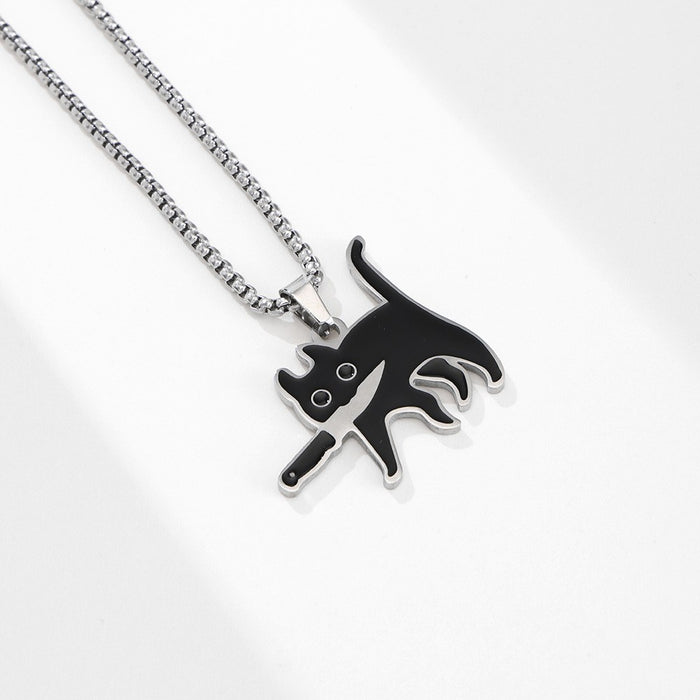 Wholesale Cross-border Halloween Knife-biting Cat Necklace Versatile Sweater Chain
