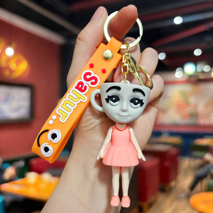 Wholesale Doll Keychain Mythical Beast Quirky Abstract Wooden Stick Man Shark Small Pendant
