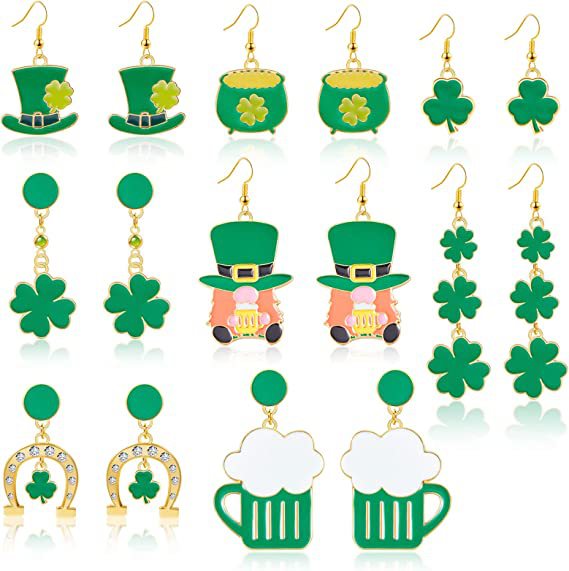 Wholesale Irish Festival Party Alloy Earrings Fashion St. Patrick's Day Shamrock Hat Earrings Women