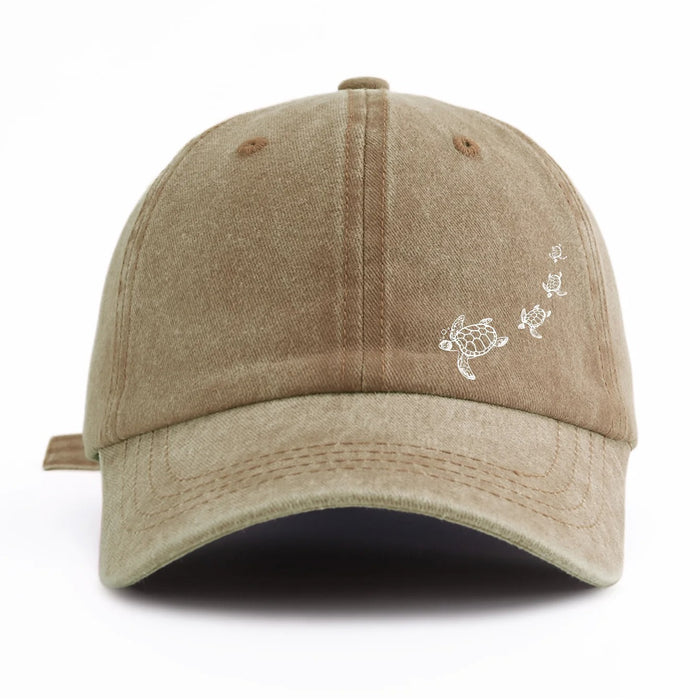 Wholesale Stylish Ocean Turtle Print Washed Distressed Baseball Cap Casual Peaked Cap Sun Protection Fashion Accessory Boutique Resale Gift