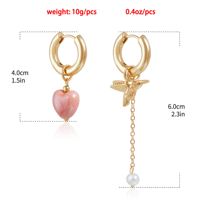 Wholesale bird vintage design geometric heart-shaped hoop earrings