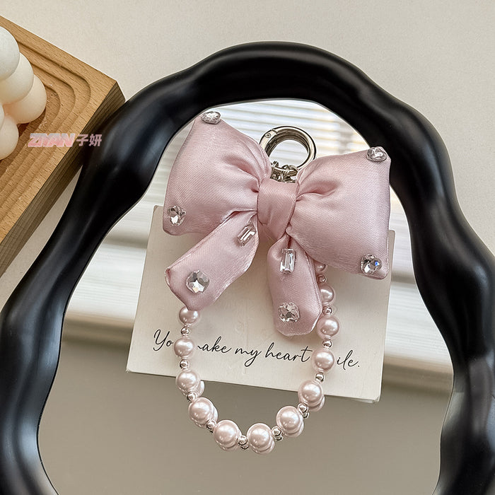 Wholesale Pearl String Bow Shiny Baroque Mobile Phone Hanging Pendant Keychain