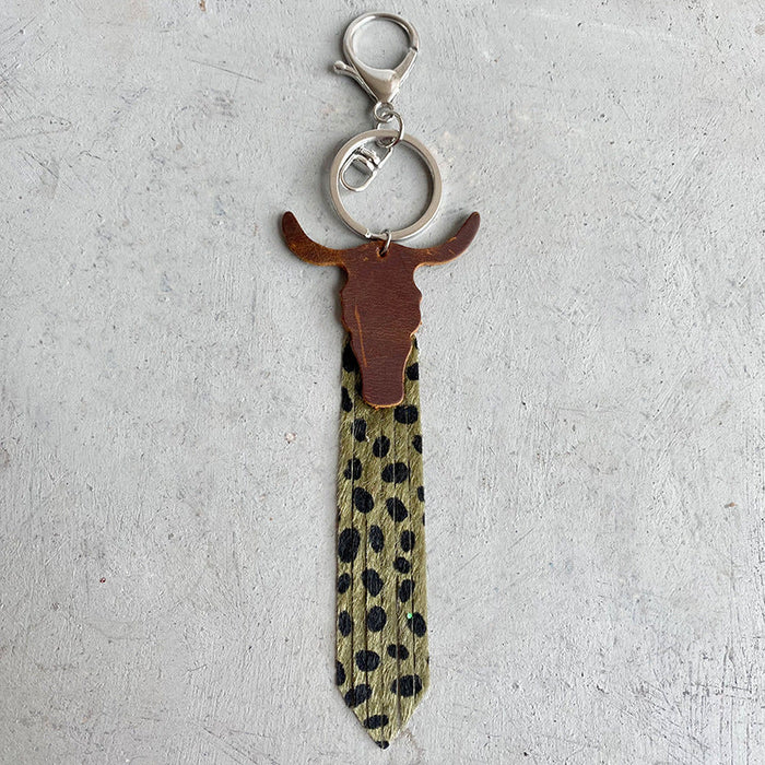 Wholesale 3pairs/pack Western Bull Head Tricolor Leopard Keychain JDC-KC-HeYi016