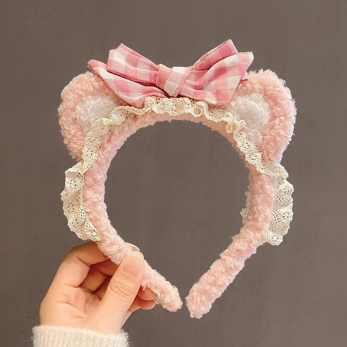 Wholesale Cute lace-trimmed bow bear ear plush headband