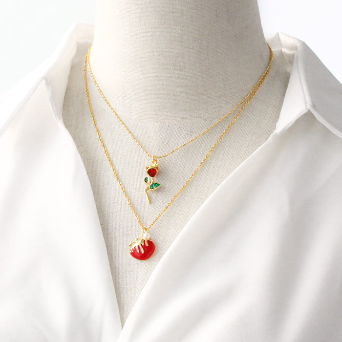 Wholesale  Jewelry Red Mushroom Pendant Necklace Women's Gold Plated Oil Drop Flower Collarbone Chain