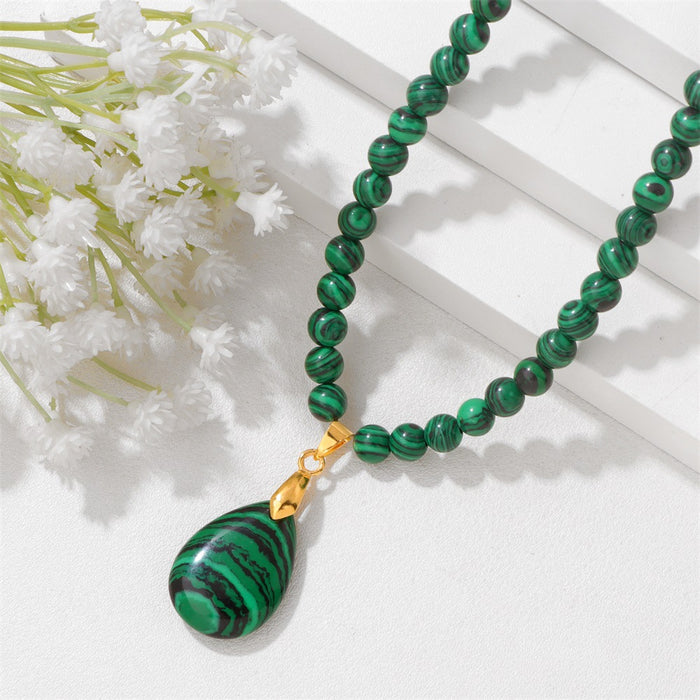 Wholesale 6mm stone bead teardrop pendant long necklace