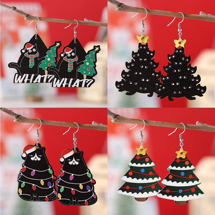 Wholesale  Christmas Lantern Black Cat Pendant Earrings