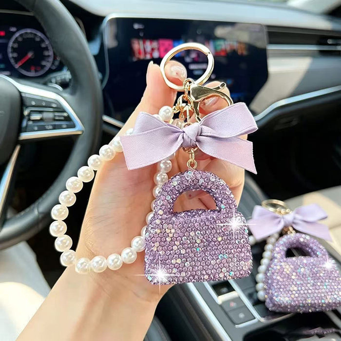 Wholesale Rhinestone Pearl Keychain Bag Charm Fashion Accessory Car Key Gift