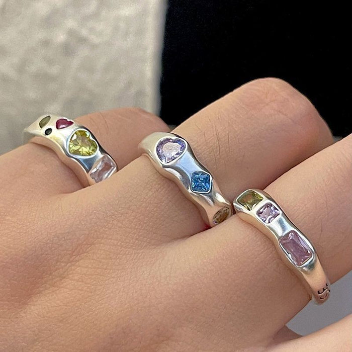 Wholesale Irregular colored zircon ring with a niche design, personalized simplicity, and versatile temperament