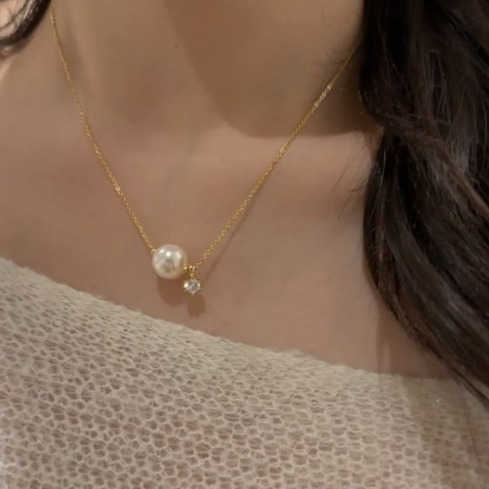 Wholesale Wholesale "Lost in Tokyo" French 12mm Passepartout Pearl Necklace Women's Gold-plated Zircon Pendant