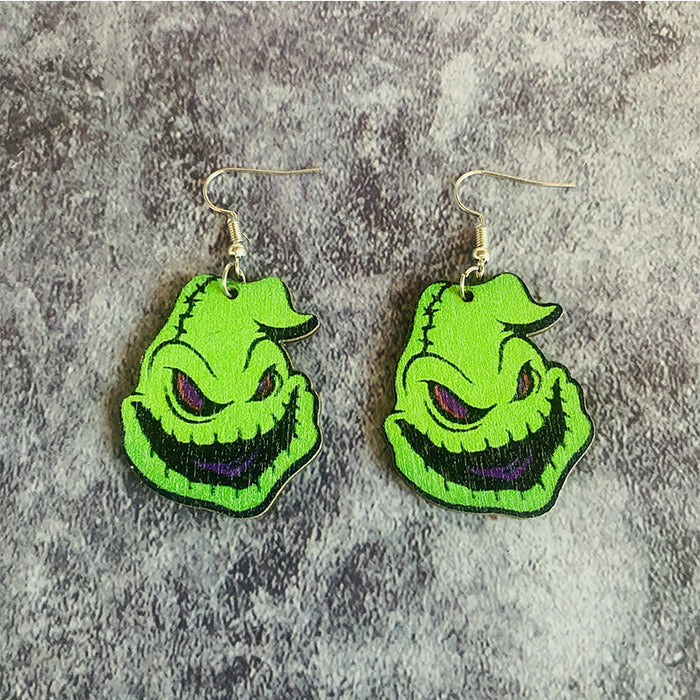 Wholesale  Earrings Horror Evil Ghost Black Cat Pumpkin Earrings Dark Wind Wooden Printed