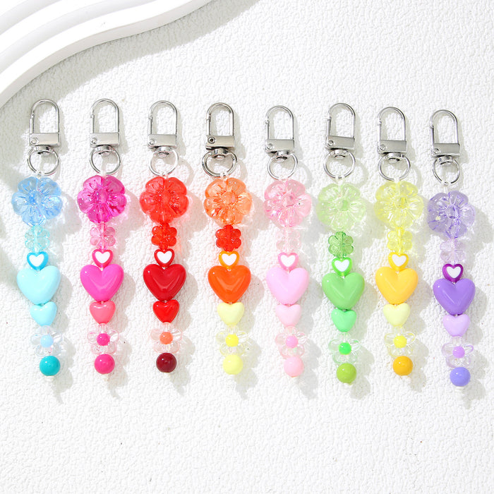 Wholesale Modern DIY Bead Keychain - Orange Plum Blossom &  Heart Motif Car Key Accessory