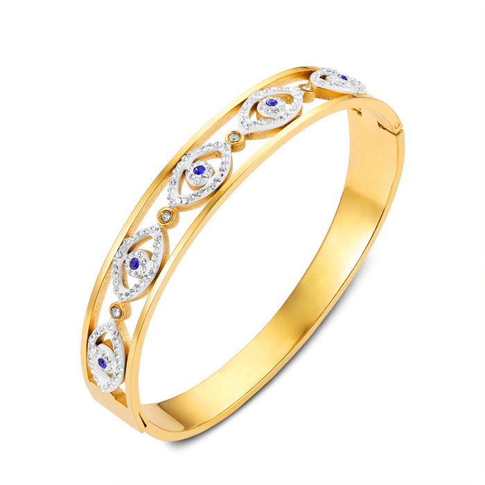 Wholesale Luxury Blue Gemstone Exquisite Stainless Steel Bracelet Zirconia Diamond Eye Jewelry