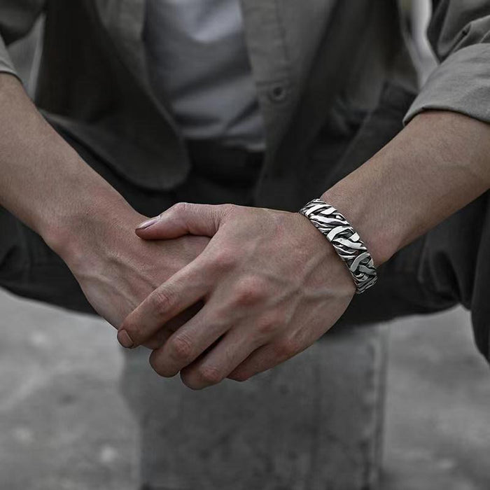 Wholesale Fashionable electroplated imitation hand woven bracelet, personalized retro and niche open mouth bracelet, geometric wide bracelet