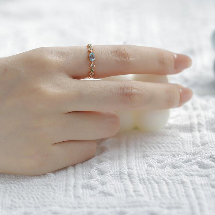 Wholesale Ring Colored Gemstone Gold Plated Temperament Closed Ring